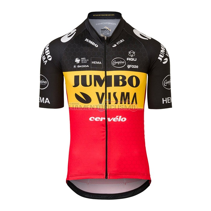 Abbigliamento Ciclismo Jumbo Visma Manica Corta 2022 Nero Giallo Rosso